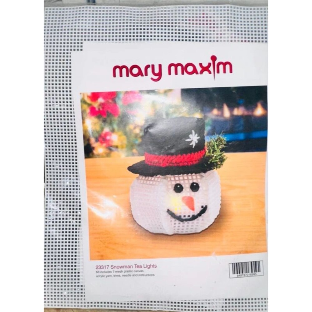 Plastic Canvas Craft Kit Mary Maxim 23317 Snowman Tea Lights Christmas
